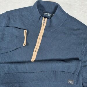 Rhone 101972 Mens XL Blue Beige Trim 1/4 Zip L/S Mock Neck Sweater